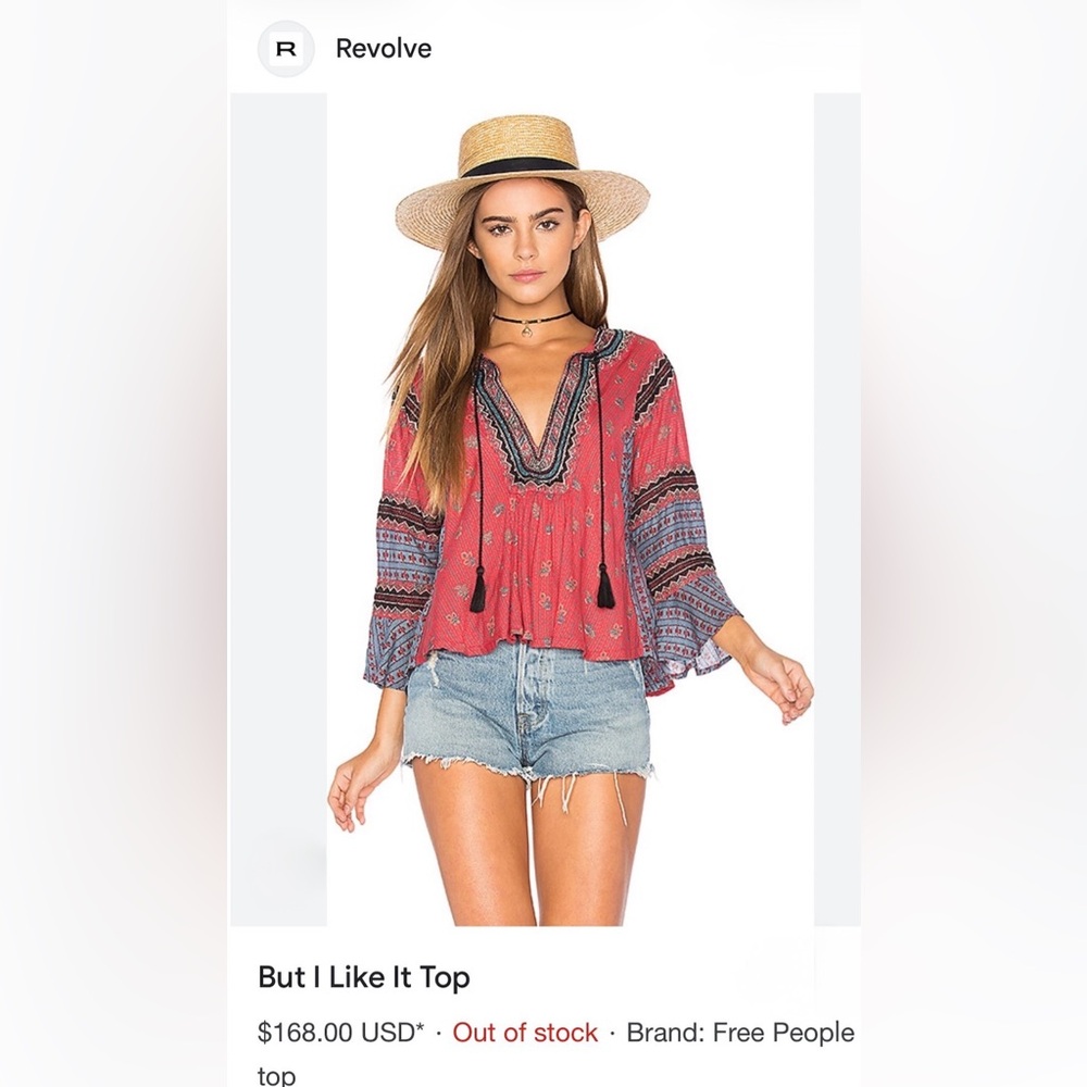 Free People”But I Like It”Boho Peasant Top,Size-Small(?Med,P2P approx-22”-23.5”)